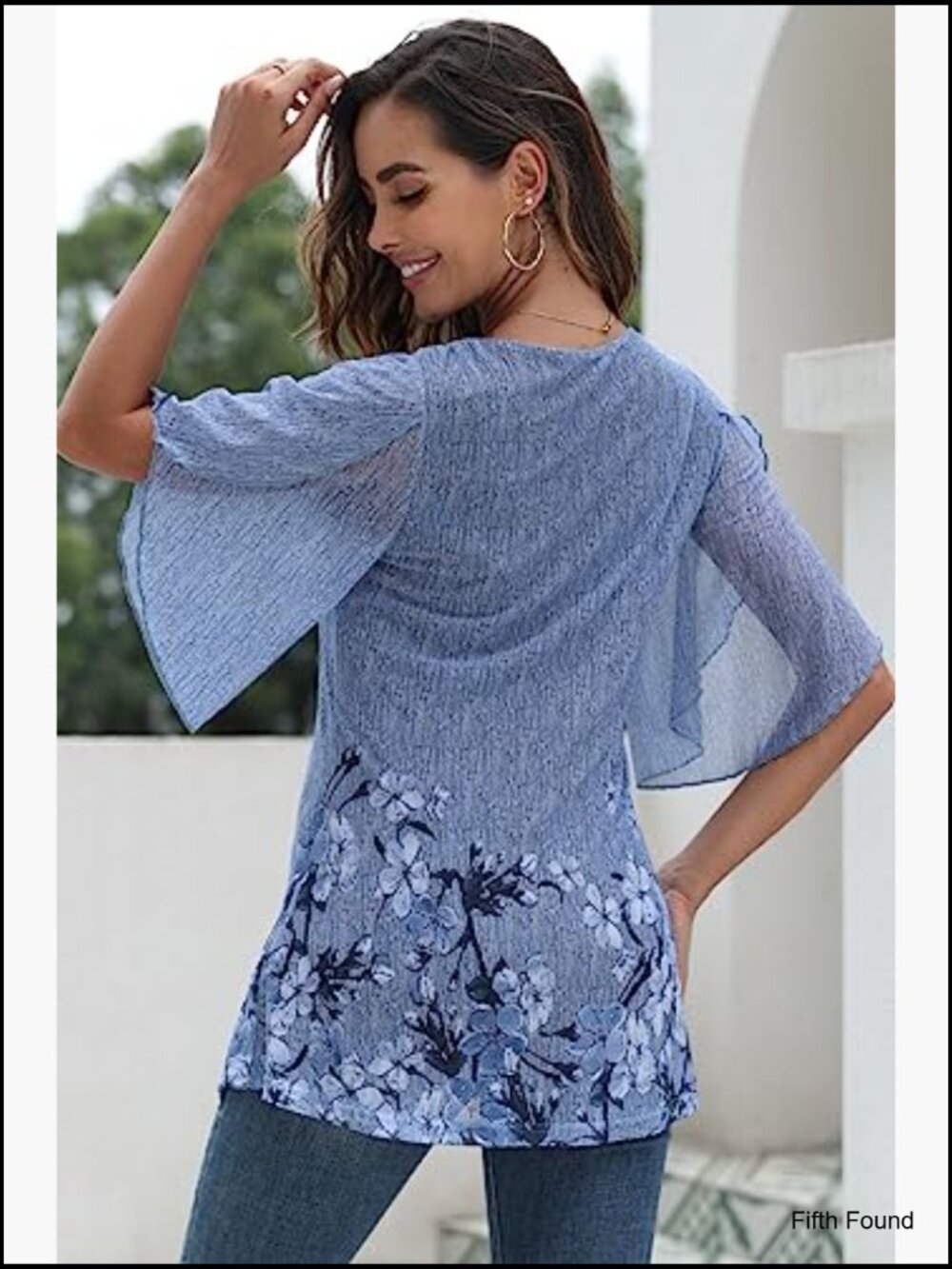 Womens 3/4 Sleeve Double Layer Mesh Tunic Blouse Dressy Casual Top - Picture 3 of 7